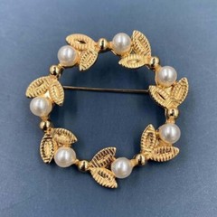 Vintage Gold Pearl Baroque Star Moon Ginkgo Brooch Pin Woman Party Accessories