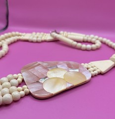 Vintage Bone Bovine Necklace Hand Carved Beaded 4 Strand