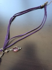 Mod Double Leather Semi Precious Stons Antique Silver Finish Necklace. Free Ship