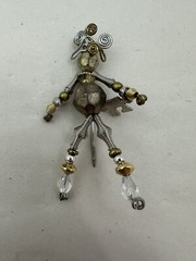 Vintage Handmade Wired Artisan Puzzle Piece Lady Brooch Figure Stick Pin Jewelry