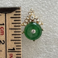 Vintage Gold Tone Costume Faux Jade Stone Button Pierced Plastic Earrings .5”
