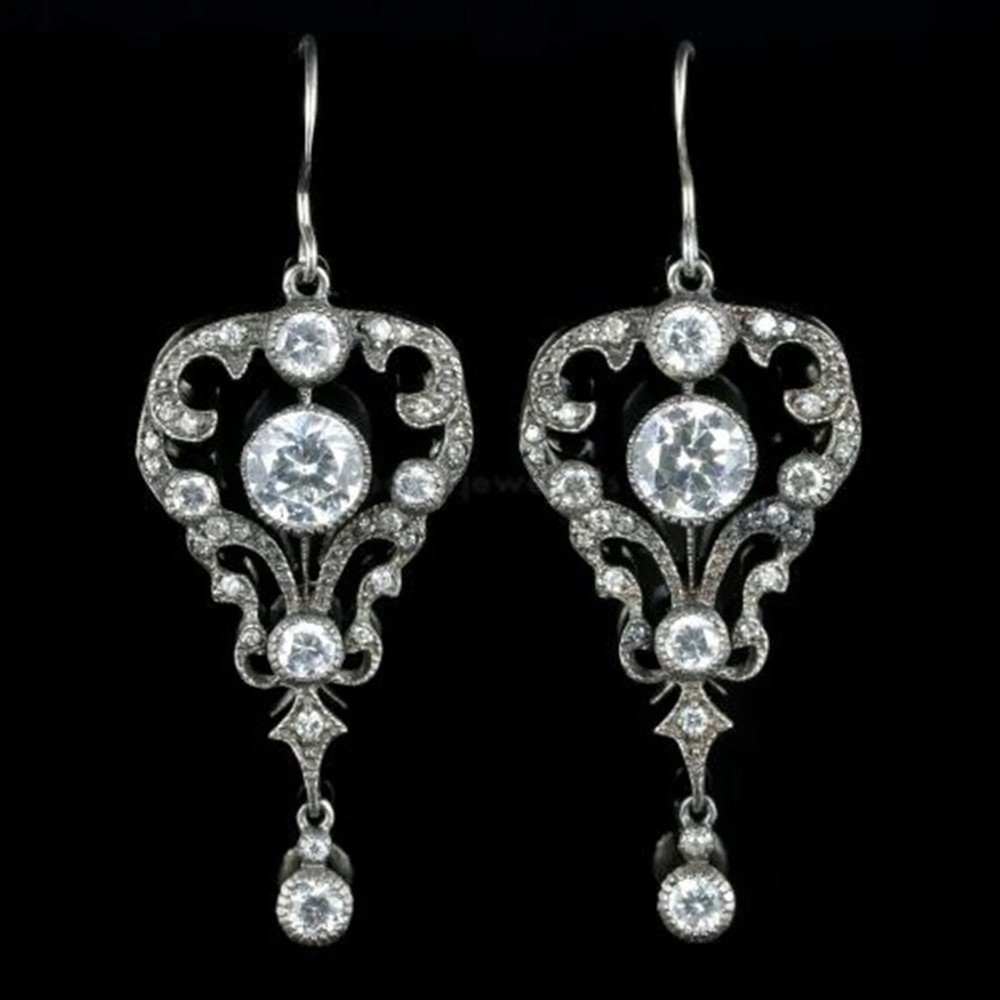 Lab Created Diamond Old European Cut Edwardian Wedding 925 Silver Gift Earrings