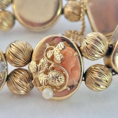 Vtg Victorian Revival Slide Charm Bracelet Signed Safety Chain Cameo 6.5