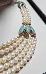 Vintage 5 Strand Pearl Jade 14K Gold Chocker Pearl Necklace by de Groot & Gudde