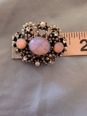 Vintage Gold Tone Filigree Fire Opal Cluster Brooch Pin Pearls