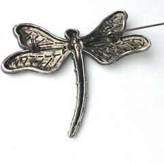 Vintage Luminous Dragonfly Brooch Silver Tone Faux Marcasite Textured Insect Pin
