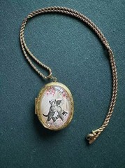 Vintage Wedding Cat Pattern Locket Pendant Oval Photo Locket Necklace 24”