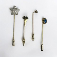 Bundle of 4 Lapel Stick Pins 1/20 12K GF Gold Tone Faux Stones Accessory Jewelry