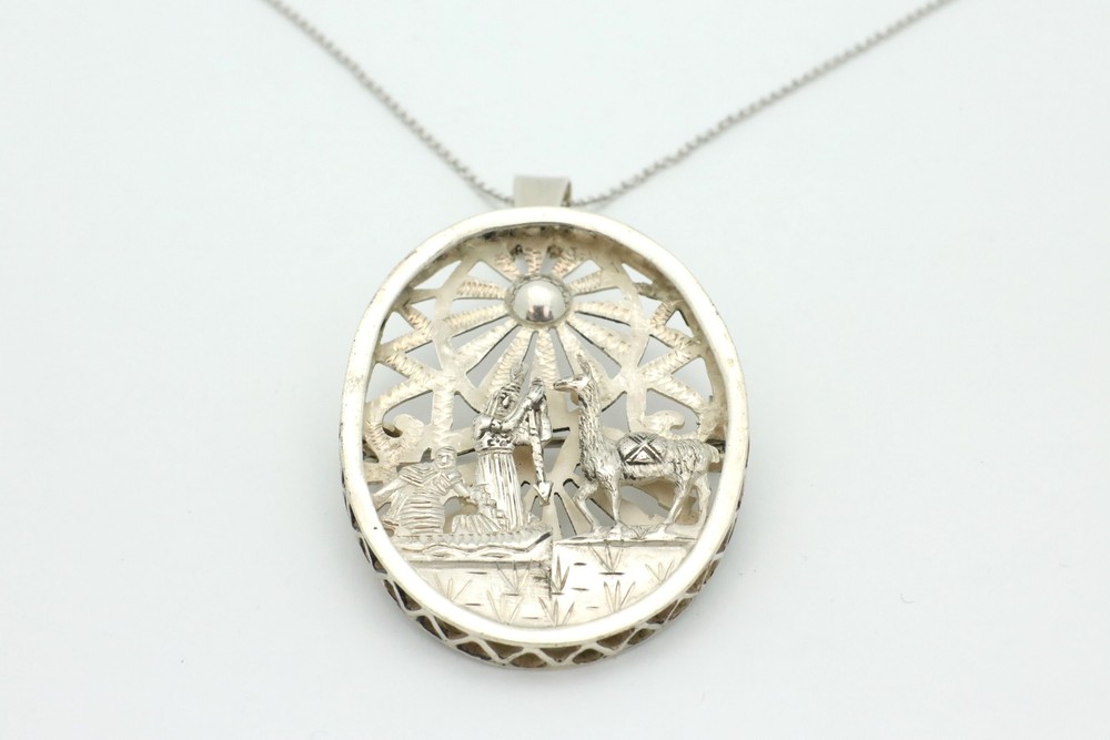 Vintage Sterling Silver Religious Moses on the Nile Pin or Pendant-2.5″ x 1.5″