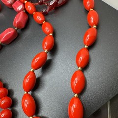 Vintage Red Pink Jewelry Lot 6 Necklaces 3 Earrings Chunky Beaded Statement