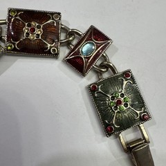 Liz Claiborne Boho Enamel Rhinestone LC Signed Vtg Statement Bracelet Artsy