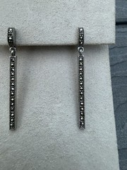 Vintage 925 Sterling Silver Thailand Marcasite Bar 45mm Dangle Drop Earrings.