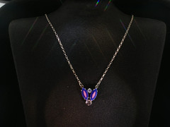 Vintage Sabika Necklace – Purple & Pink Crystal Pendant, Signed Statement Chain