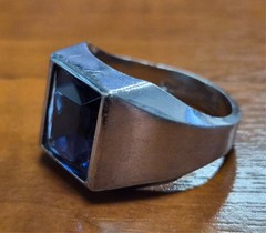 Vintage Men’s Signed Vargas 925 Sterling Silver Faux Sapphire Ring Size 9.75
