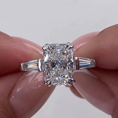 4CT Cushion Cut Lab Created Diamond Engagement Ring 14k White Gold Plated Silver
