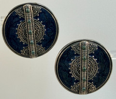 Vintage Signed Berebi Blue Enamel Button Post Earrings Blue Jean Boho Celestial