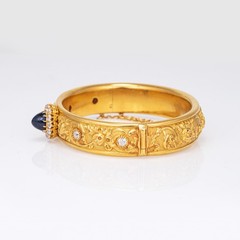 Antique GIA No Heat Sapphire Diamond Bracelet 19k Yellow Gold Leitao & Irmao