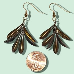 Vintage Mixed Metal Leaf Dangle Earrings Boho Artisan Gold Silver Tone