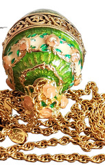 Joan Rivers Imperial Treasures III Green Enamel Egg Pendant Necklace 29 in Long