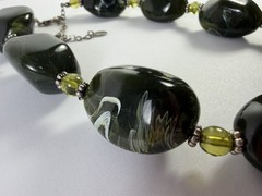 Vintage Robert Rose Resin Green Beaded Adjustable 21 in Necklace
