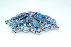 50s Vtg Blue AB Aurora Borealis Rhinestone 2.5″ Snowflake Layered Brooch Pin