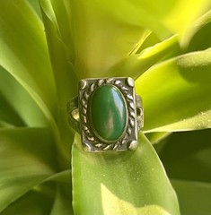 Vintage Fred Harvey Era Old Pawn Ring Sterling Silver And Green Turquoise Size 5