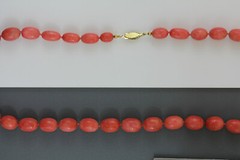 VINTAGE PINK NATURAL STONE OVAL BEAD NECKLACE FINEST GRADUATED 40’S RETRO
