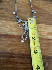 Vintage ArtDeco Necklace Clear / Gray Rhinestone Rhodium Plate Prong Princess