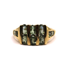 14K YELLOW GOLD BLUE/GREEN STONE RING SIZE 8.75, 3.5g
