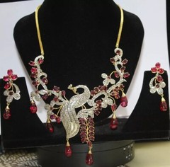 5.50ct Rose Cut Diamond 925 Sterling Silver Ruby Victorian Look Necklace Set