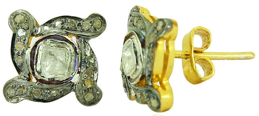 WEDDING WEAR 0.66ct UNCUT ANTIQUE ROSE CUT DIAMOND STUDS DESIGN POLKI EARRINGS