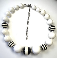 VTG VCLM Signed Mod Black White Striped Resin Bead Statement Choker Necklace 80s