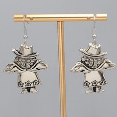Vintage Angel Cowgirl Pierced Earrings Silver tone Dangle 1.5 in