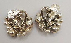 Vintage Lisner Signed Aurora Borealis AB Rhinestone Flower Earrings Screw-Back