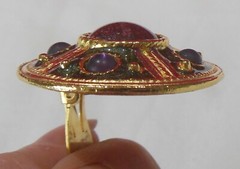 NOS Casual Corner Round Gold-tone Purple & Pink Black Enamel Clip On Earrings