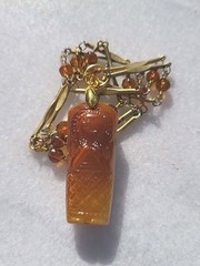 RAREST! VINTAGE EGYPTIAN LADY MUMMY SARCOPHAGUS PENDANT VTG GLASS BAR NECKLACE