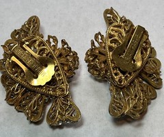 Vintage Miriam Haskell Jeweled Fan 1 3/4”Rhinestone Gold Tone Clip On Earrings