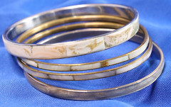 Bangle Bracelets Lot of 4 Enamel Mother of Pearl Stone Vintage