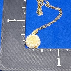 Vintage Carved Flower Necklace Tiny Charm Gold Filled Chain 16″