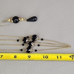 Necklace Pierced Earrings Lot of 2 Black Glass Acrylic Station Gold Tone 48″