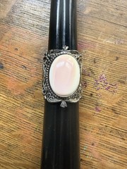 Vintage Sterling Silver 925 Large Pink Oval Stone Ring PTI Nepal