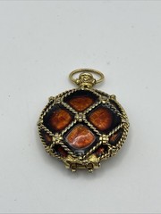 Burgundy Enameled Pocket Watch Style Vintage Fragrance Locket Pendant