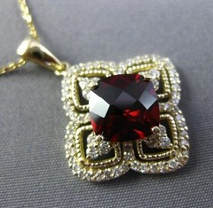 ESTATE 2.46CT DIAMOND & GARNET 14KT YELLOW GOLD SQUARE FILIGREE FLOATING PENDANT
