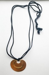 Vintage Museum of Modern Art Gold-Tone Pendant on Black Satin Cord Necklace