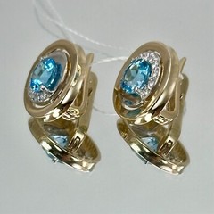 Vintage Original Yellow & White Gold Earrings with Natural Topaz 585 14K 5,07 g.