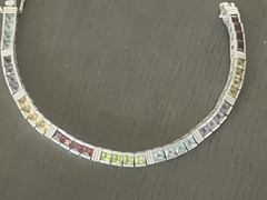 Vintage Sterling 925 Channel Set Square Cut Multi Colored Gemstone Bracelet