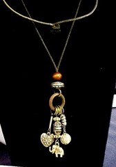 Vtg Tribal Boho Carved Wood Heart Elephant Fetish Silver Beads Necklace 32″