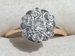ART DECO 1930’s OLD MINE CUT DIAMOND DAISY FLOWER RING 13K 14K 15K GOLD