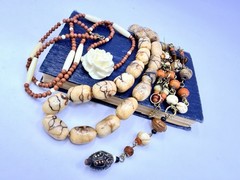 3 Pcs Vintage Bead Necklaces Lot Tribal Ethnic Bone Horn Glass Tribal Lot BP