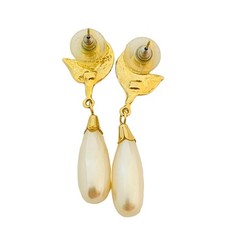 Vtg gold rhinestone pearl drop earrings designer runway